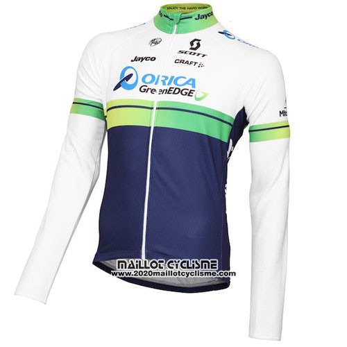 2016 Maillot Ciclismo Orica GreenEDGE Blanc et Bleu Manches Longues et Cuissard